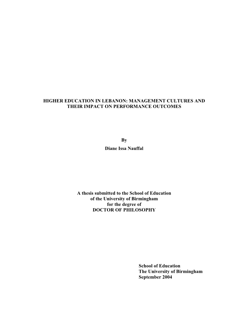 Higher Education in Lebanon: Management Cultures and Their Impact on Performance Outcomes