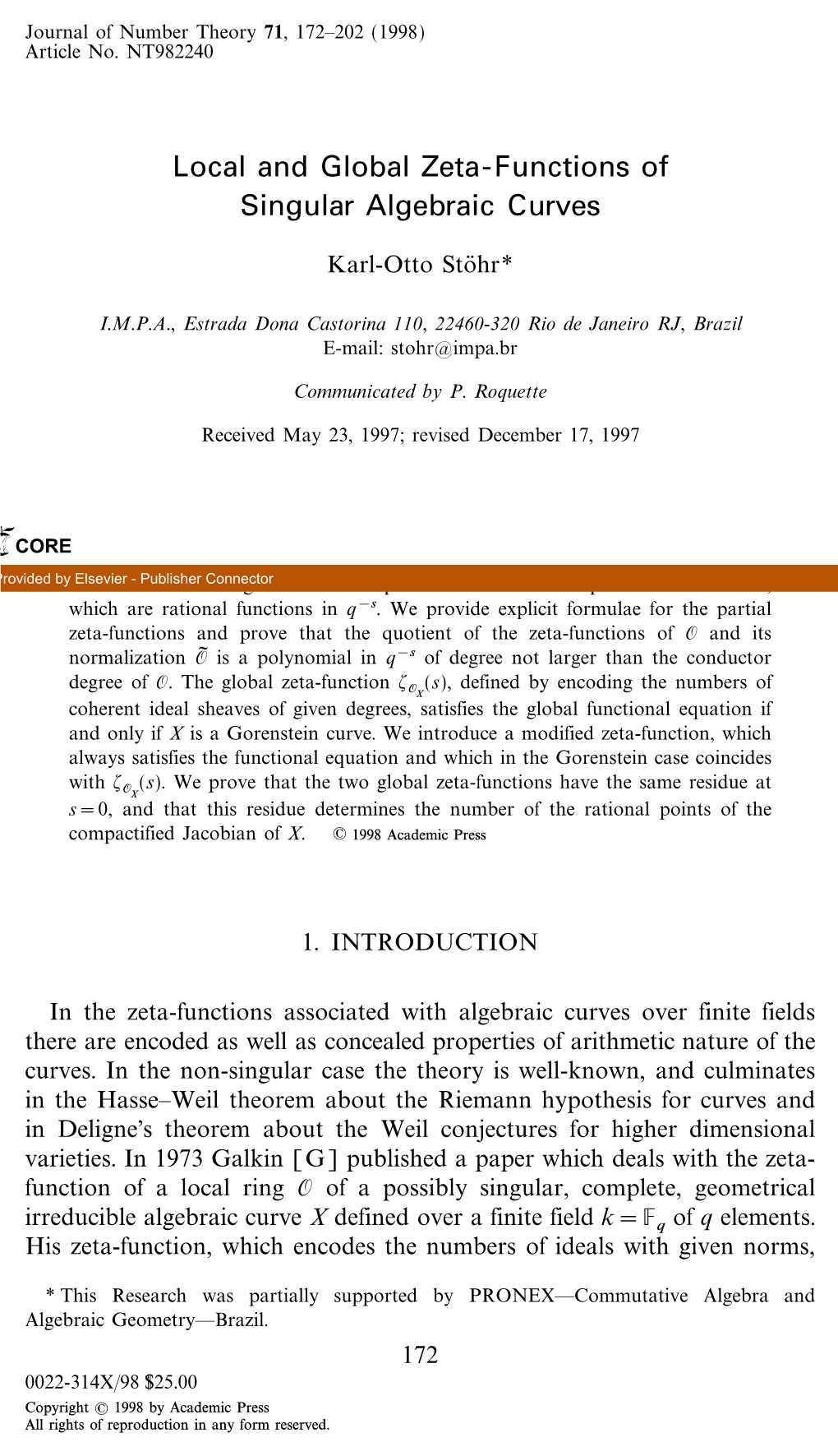 Local and Global Zeta-Functions of Singular Algebraic Curves