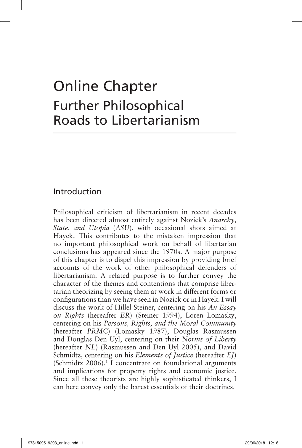 Online Chapter Further Philosophical Roads to Libertarianism