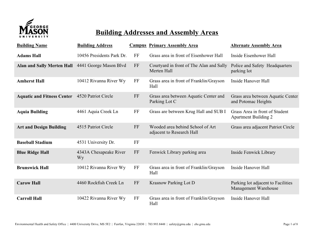 Building Addresses and Assembly Areas