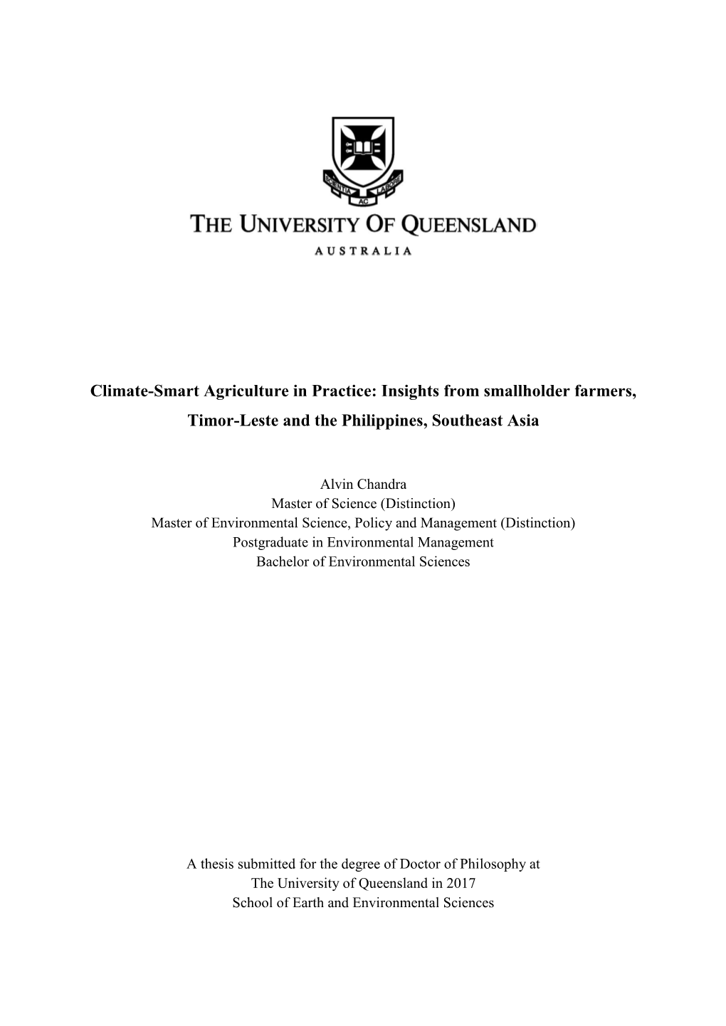 Climate-Smart Agriculture in Practice: Insights from Smallholder Farmers, Timor-Leste and the Philippines, Southeast Asia