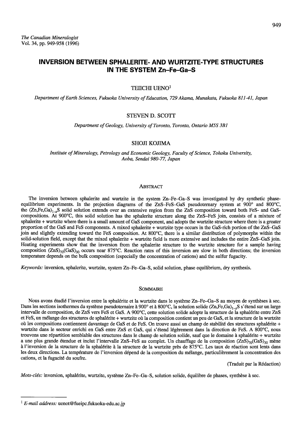 INVERSION BETWEEN SPHALERITE. and WURTZITE.TYPE STRUGTURES Ln the SYSTEM Zn-Fe-Ga-S