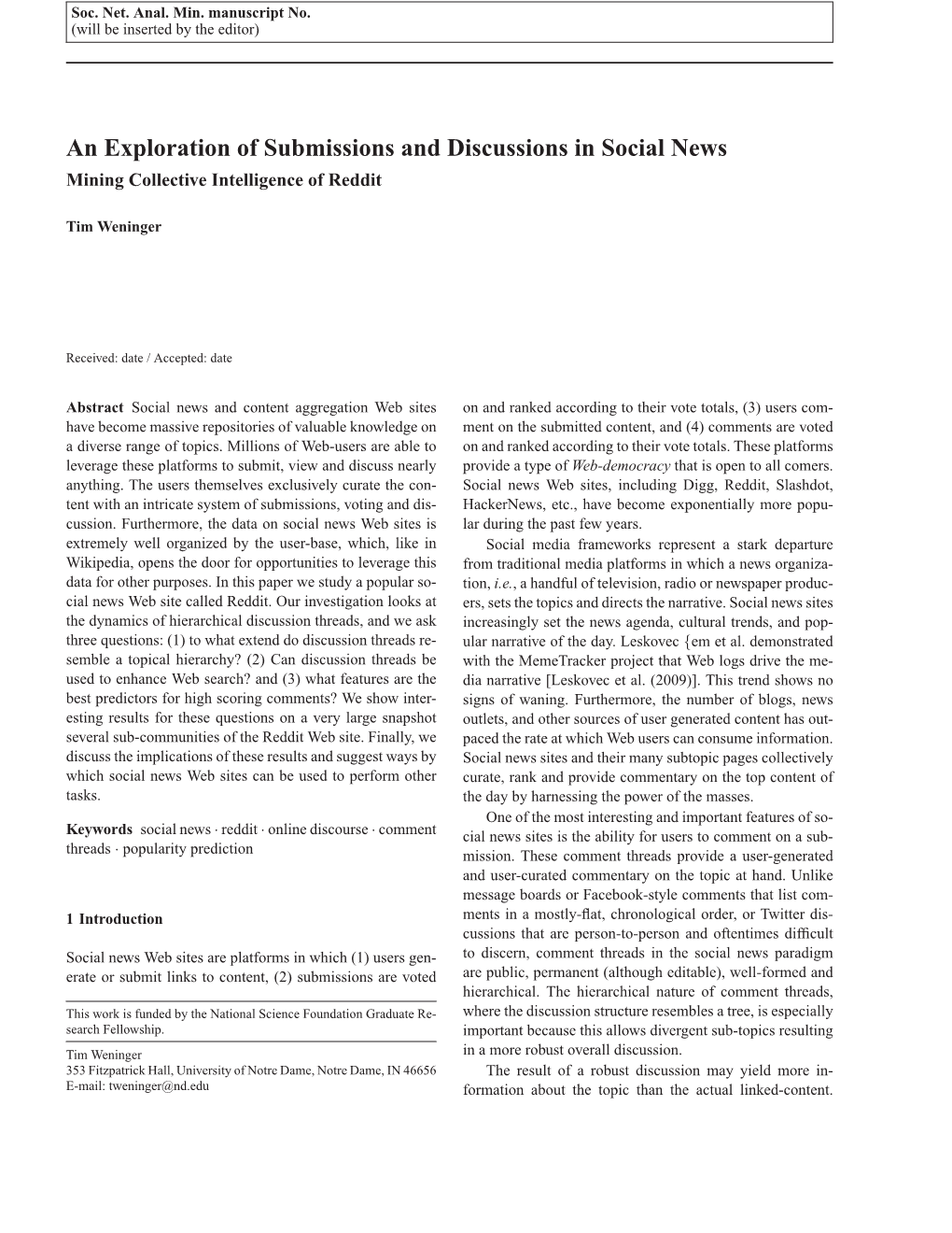 An Exploration of Submissions and Discussions in Social News Mining Collective Intelligence of Reddit