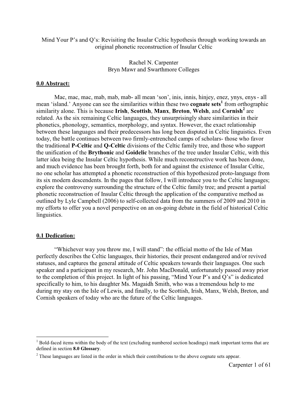 Carpenter 1 of 61 Mind Your P's and Q's: Revisiting the Insular Celtic