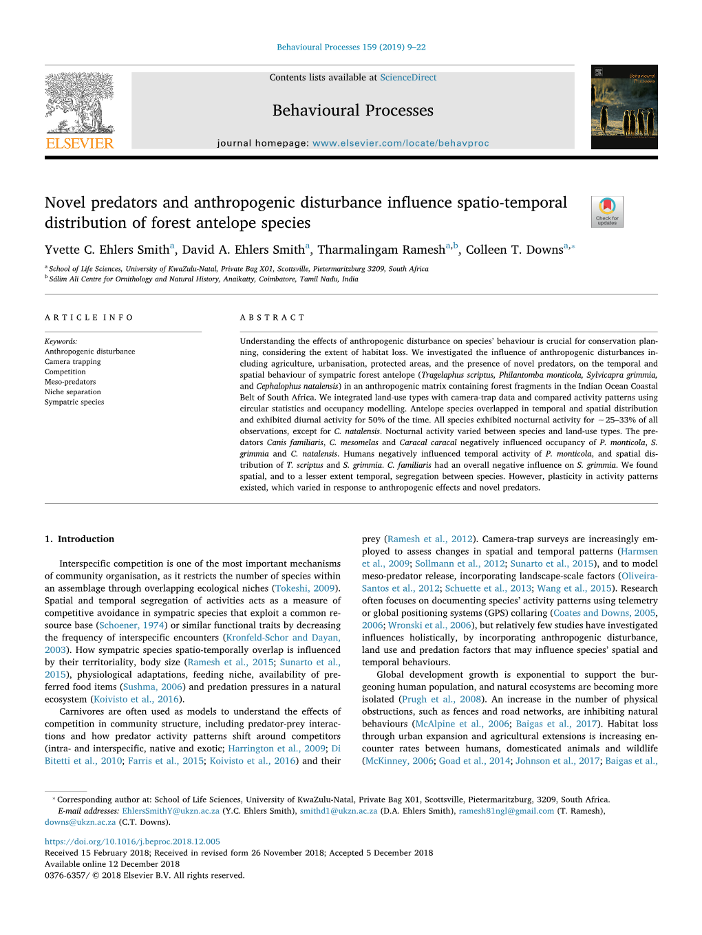 Novel Predators and Anthropogenic Disturbance Influence Spatio