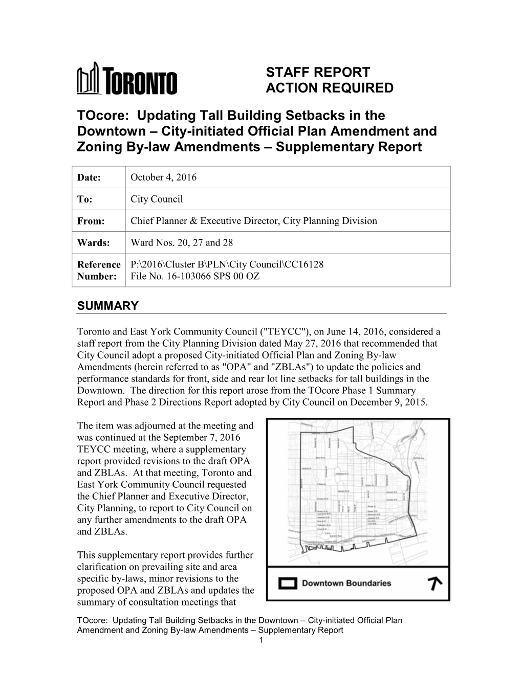 Updating Tall Building Setbacks in the Downtown – City-Initiated Official Plan Amendment and Zoning By-Law Amendments – Supplementary Report