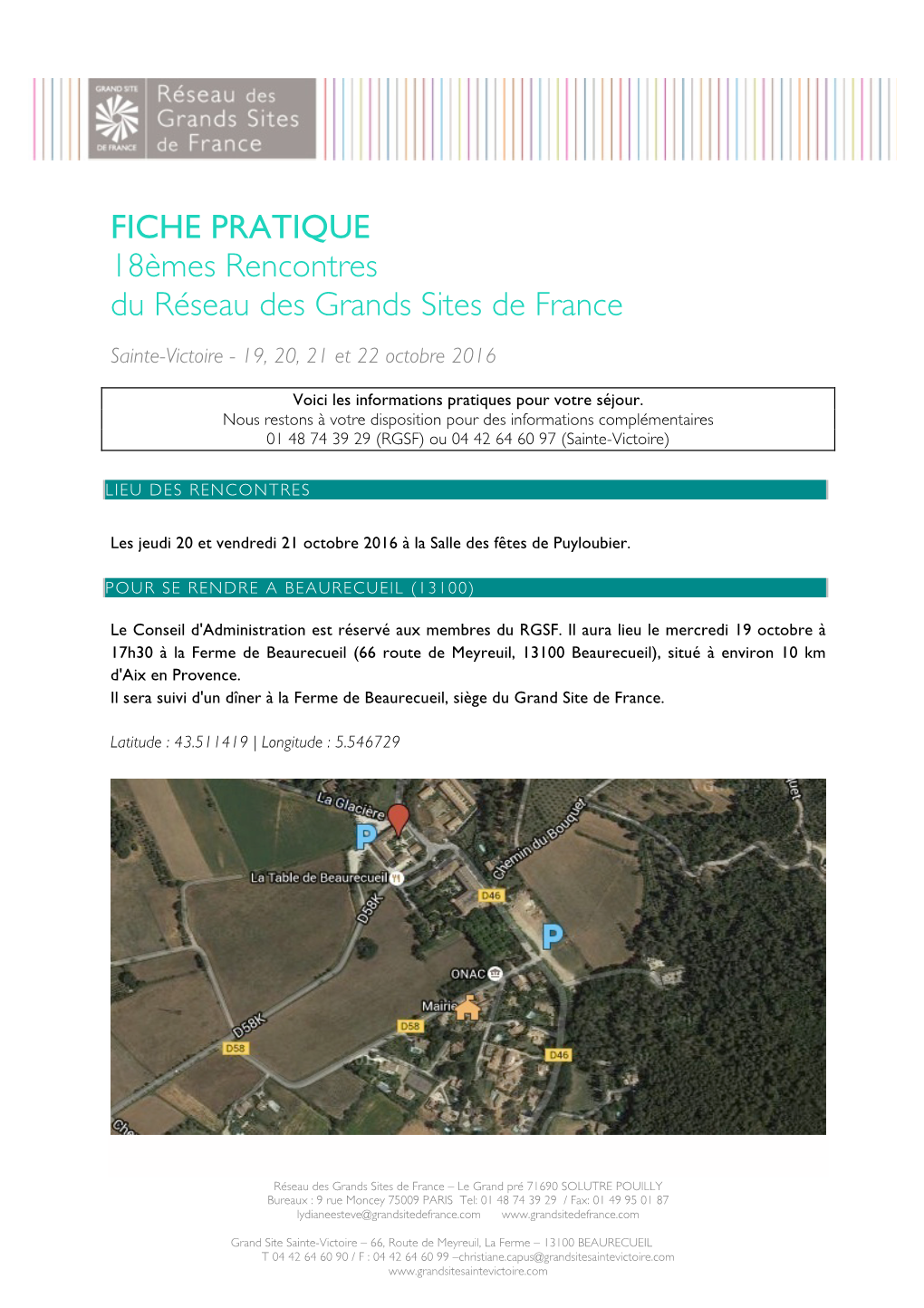 FICHE PRATIQUE 18Èmes Rencontres Du Réseau Des Grands Sites De France