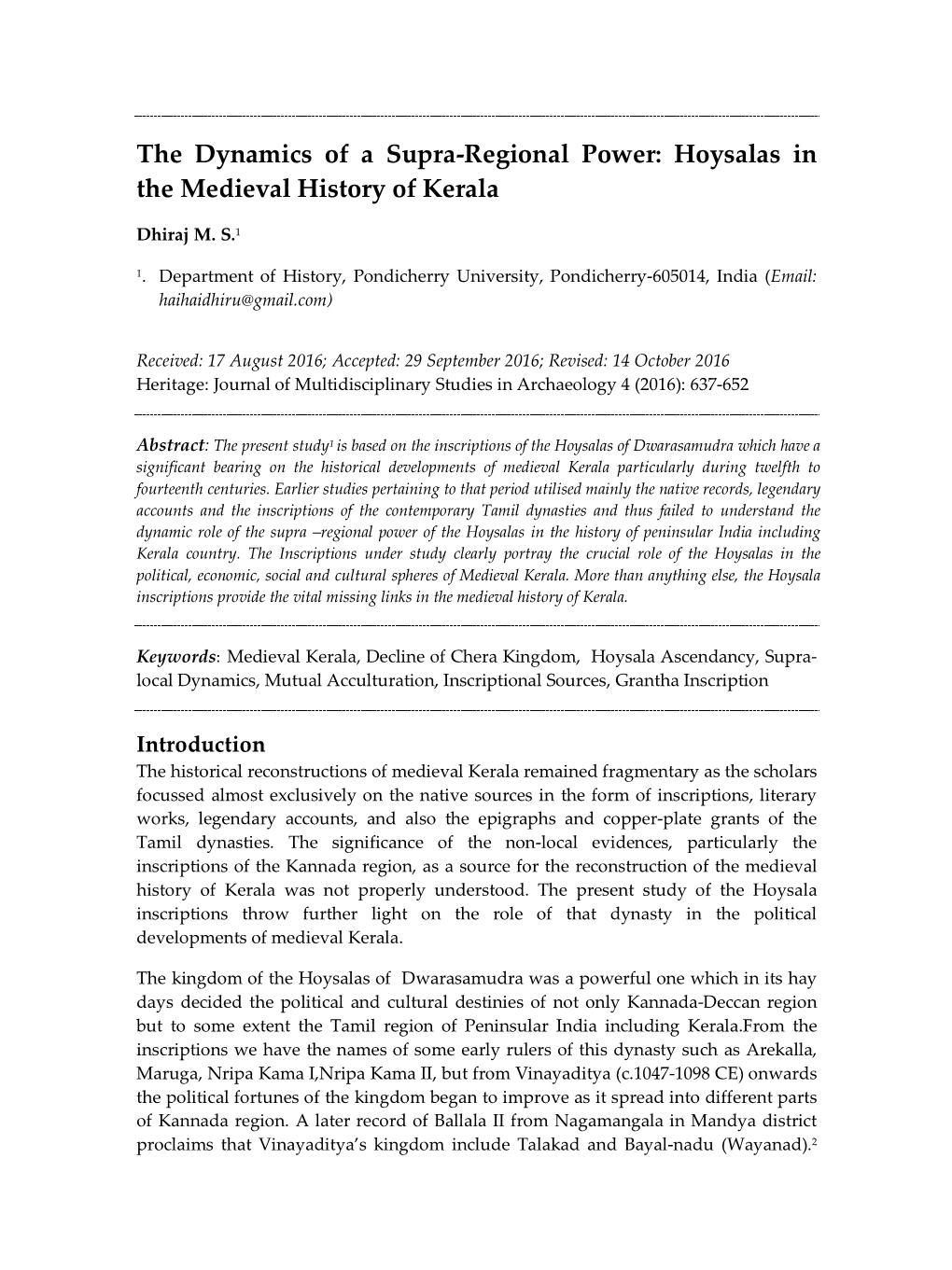 Hoysalas in the Medieval History of Kerala