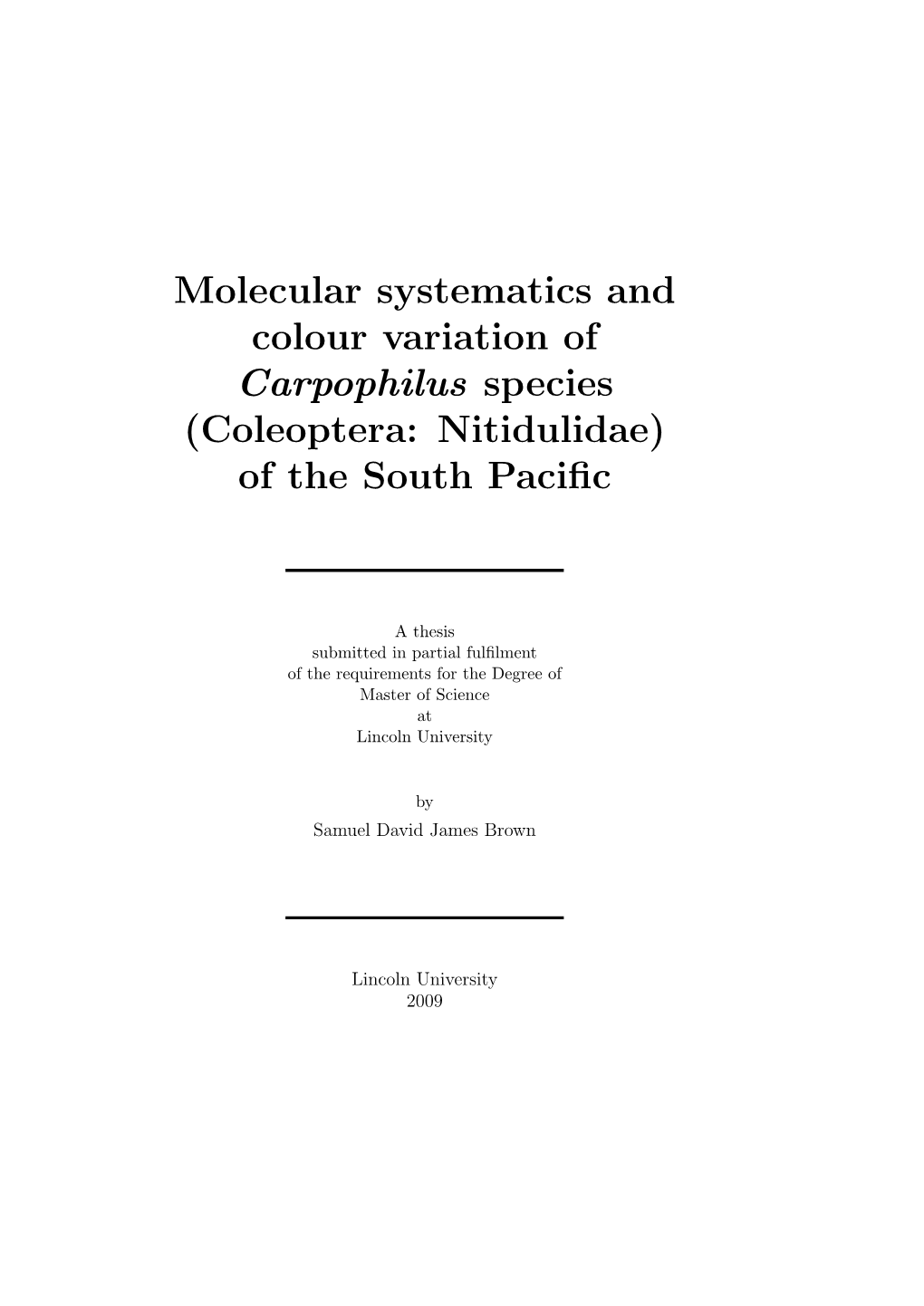 Coleoptera: Nitidulidae) of the South Paciﬁc