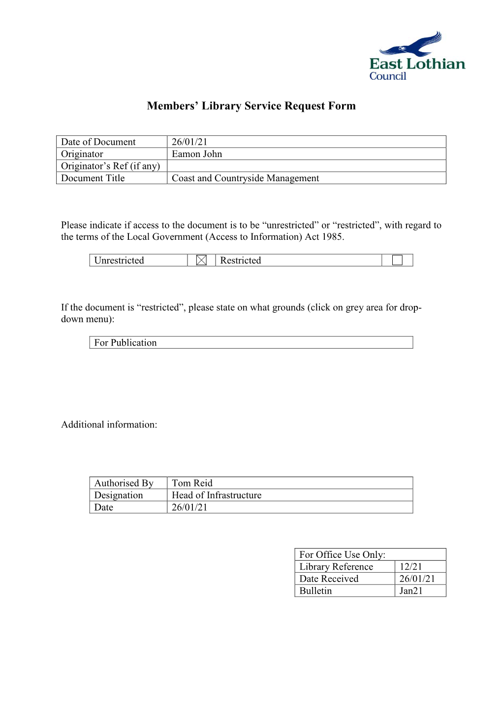 Members' Library Service Request Form