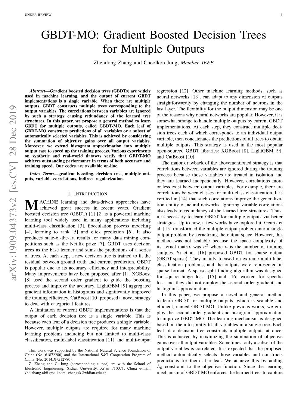 GBDT-MO: Gradient Boosted Decision Trees for Multiple Outputs Zhendong Zhang and Cheolkon Jung, Member, IEEE