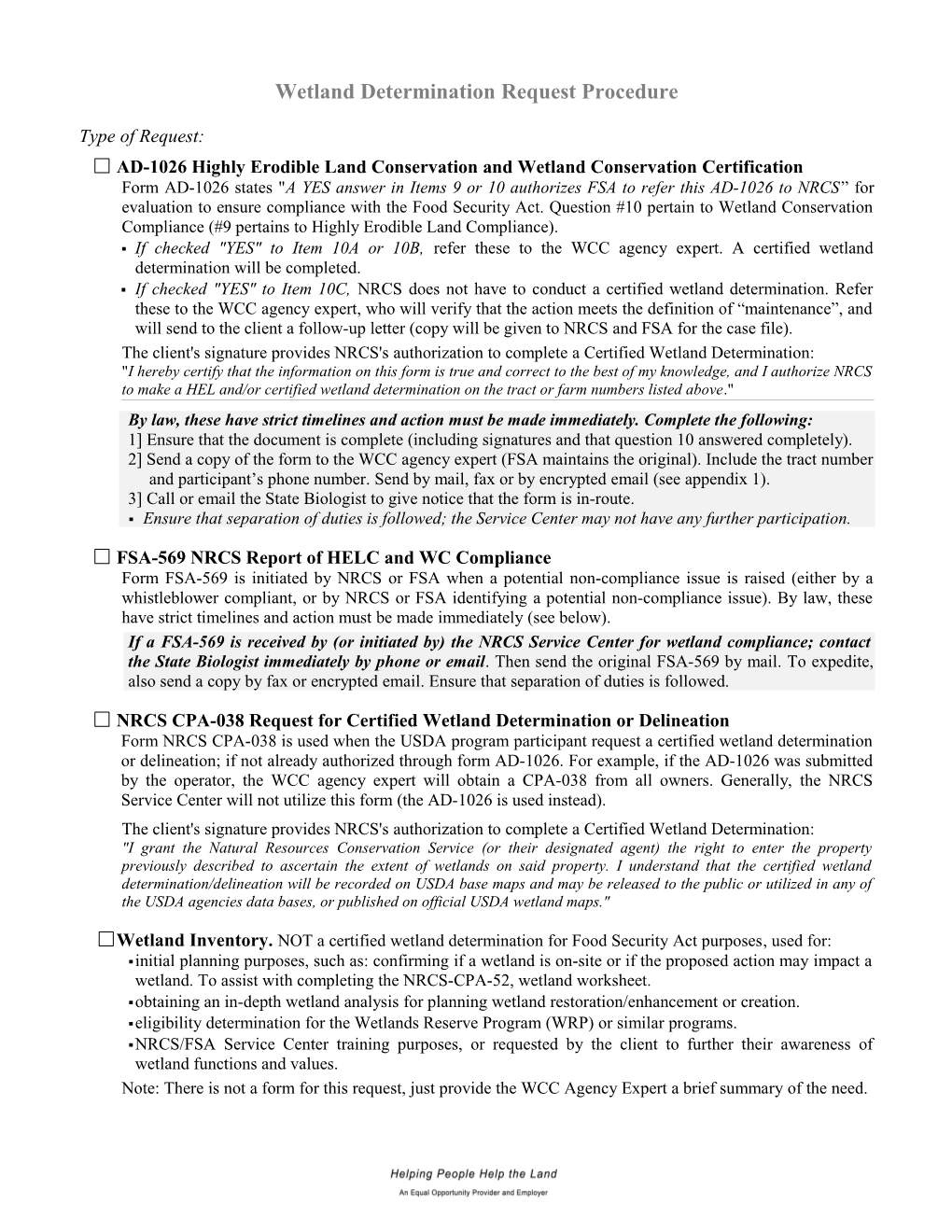 Wetland Determination Request Checklist