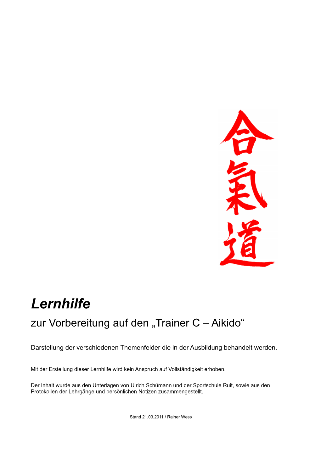 Lernhilfe Zur Vorbereitung Auf Den „Trainer C – Aikido“