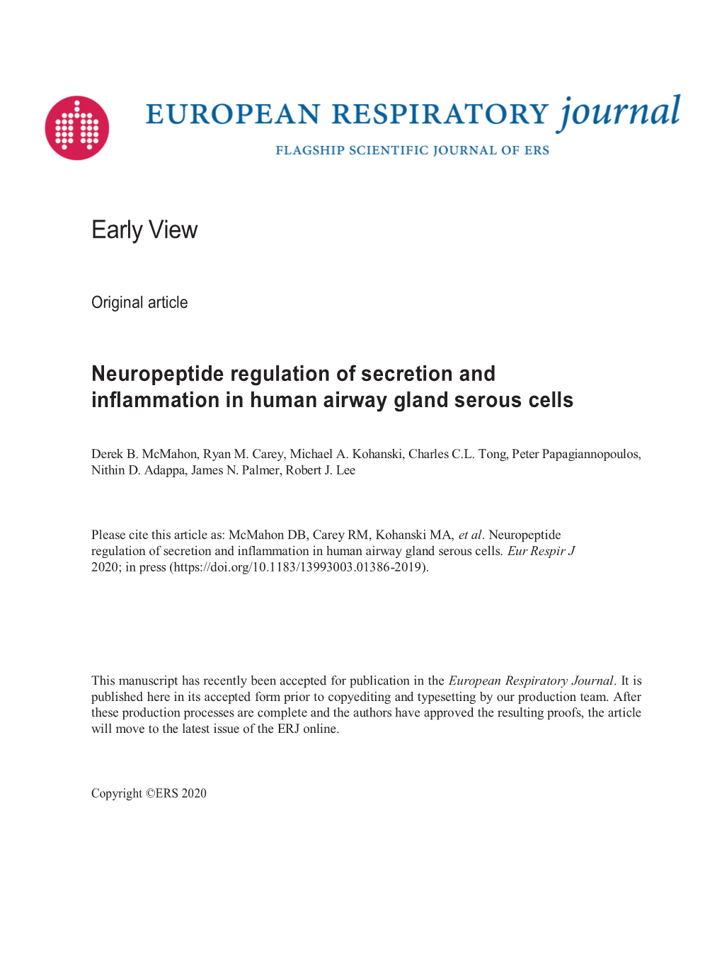 Neuropeptide Regulation of Secretion and Inflammation in Human Airway Gland Serous Cells