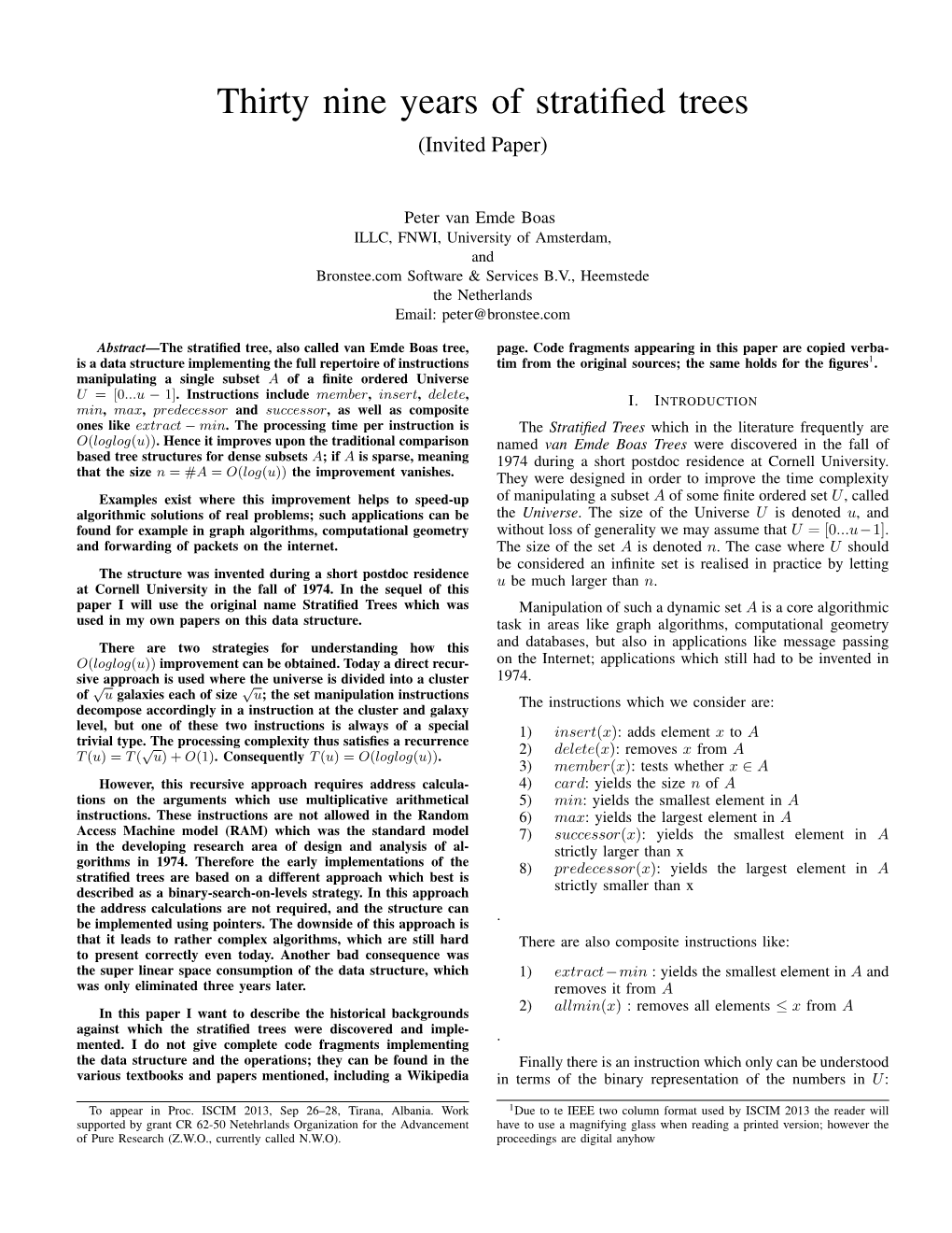 Thirty Nine Years of Stratified Trees