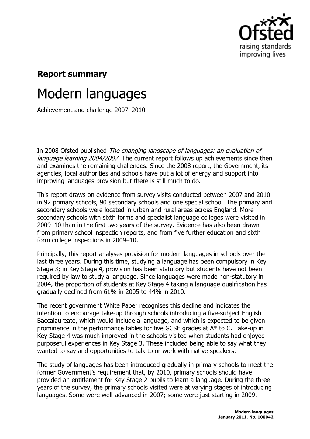 Report Summary Modern Languages