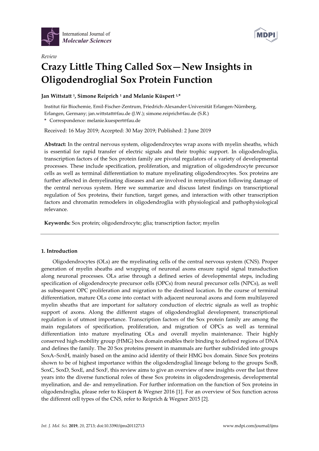 Crazy Little Thing Called Sox—New Insights in Oligodendroglial Sox Protein Function