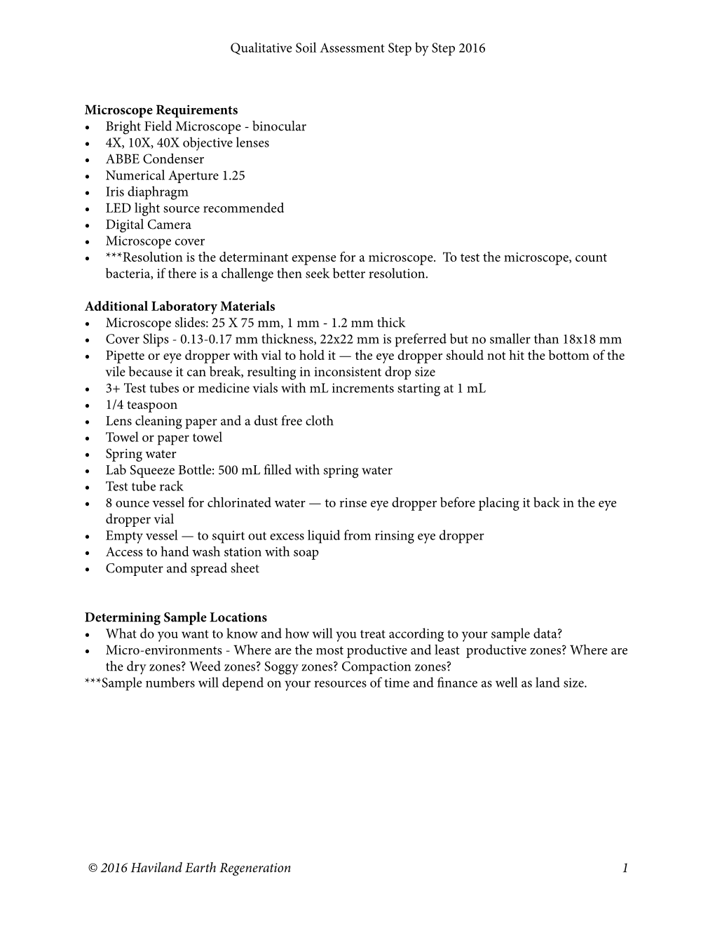 Qualitative Soil Assessment Step by Step 2016 Microscope Requirements • Bright Field Microscope