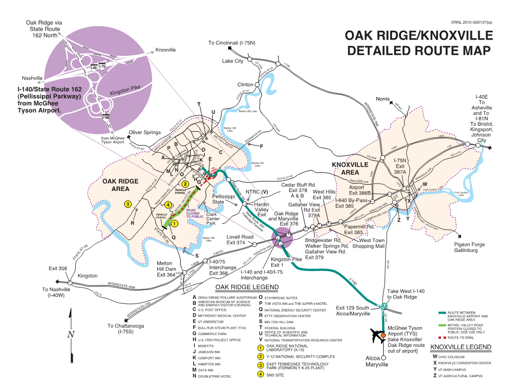 Oak Ridge/Knoxville Detailed Route