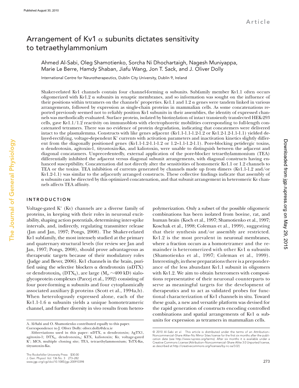 Arrangement of Kv1 Α Subunits Dictates Sensitivity To