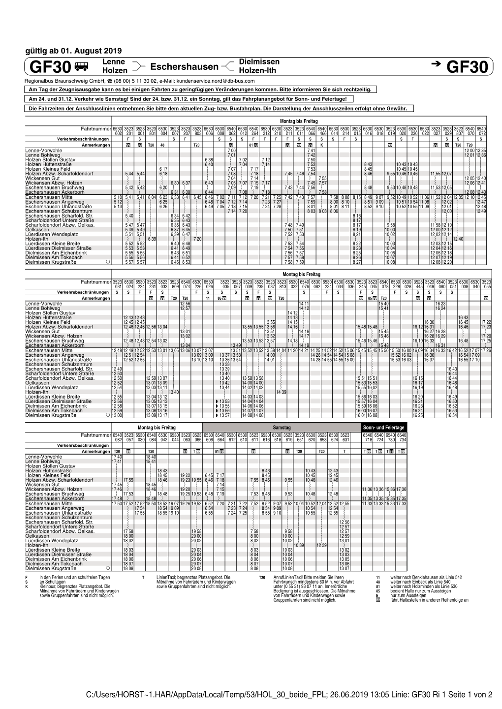 GF 30 Gesamtfahrplan-Grünenplan