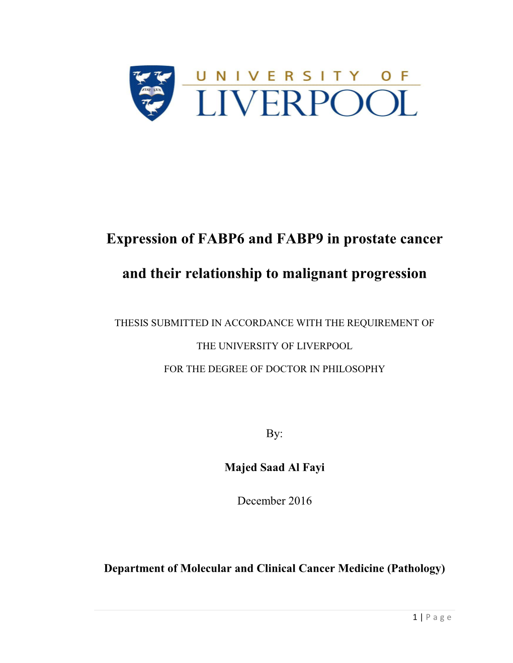 Expression of FABP6 and FABP9 in Prostate Cancer and Their