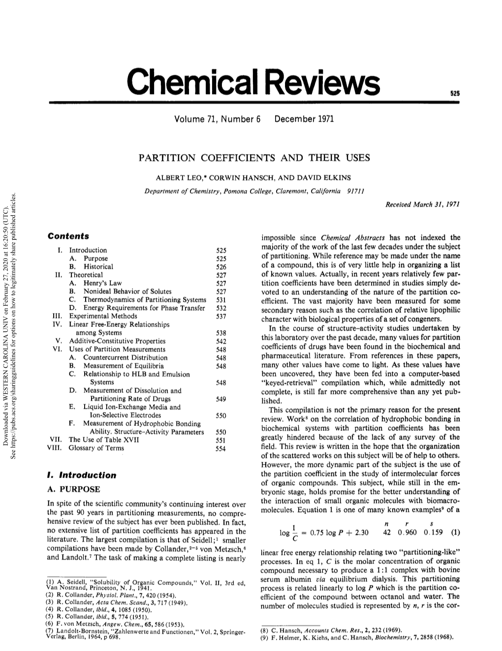 Partition Coefficients and Their Uses