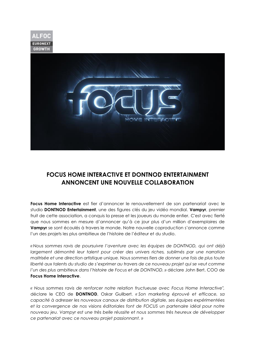Focus Home Interactive Et Dontnod Entertainment Annoncent Une Nouvelle Collaboration