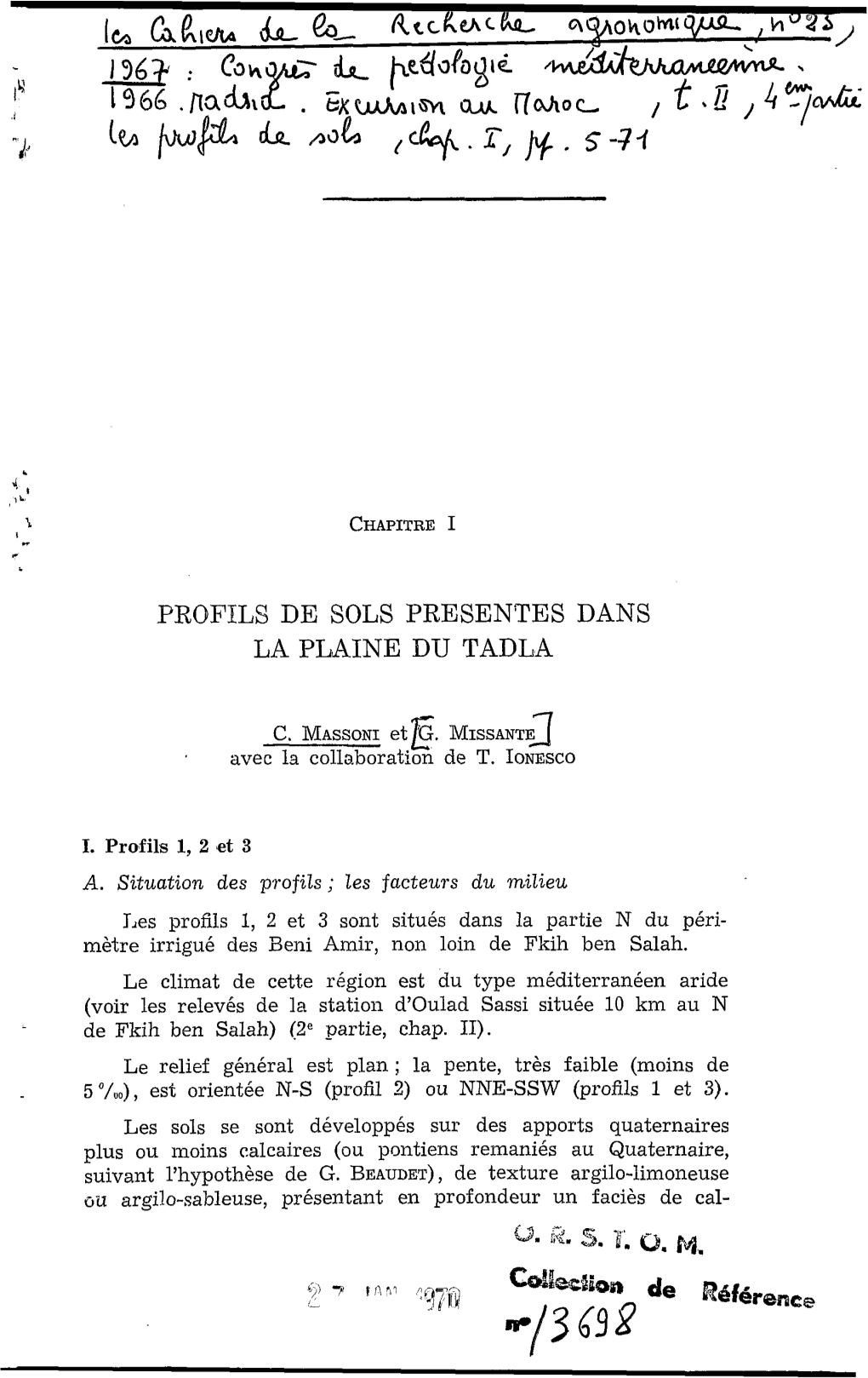 Profils De Sols Présentés Dans La Plaine Du Tadla