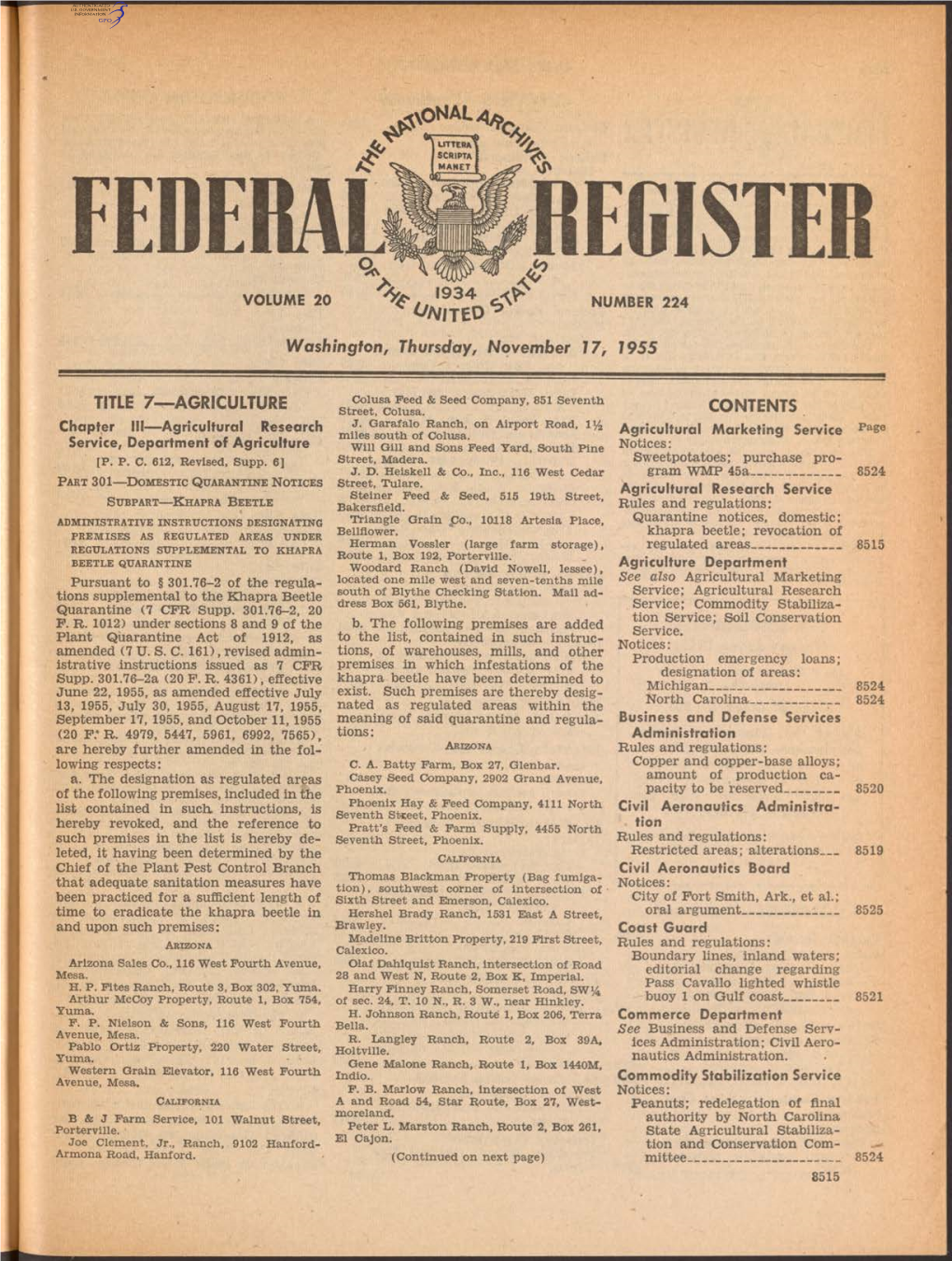 Ederal Register Division, National Courier-Times, Inç., and Don Part 301______8515 Archives and Records Service, General Serv­ H