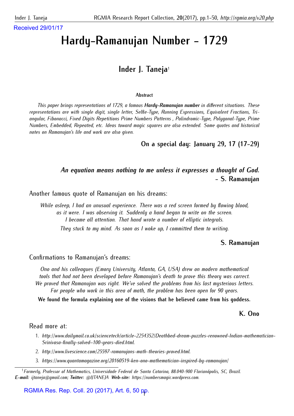 Hardy-Ramanujan Number - 1729