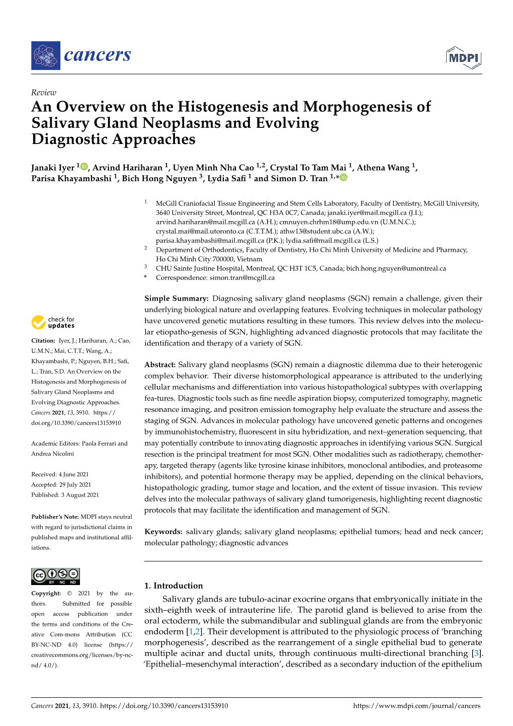 An Overview on the Histogenesis and Morphogenesis of Salivary Gland Neoplasms and Evolving Diagnostic Approaches