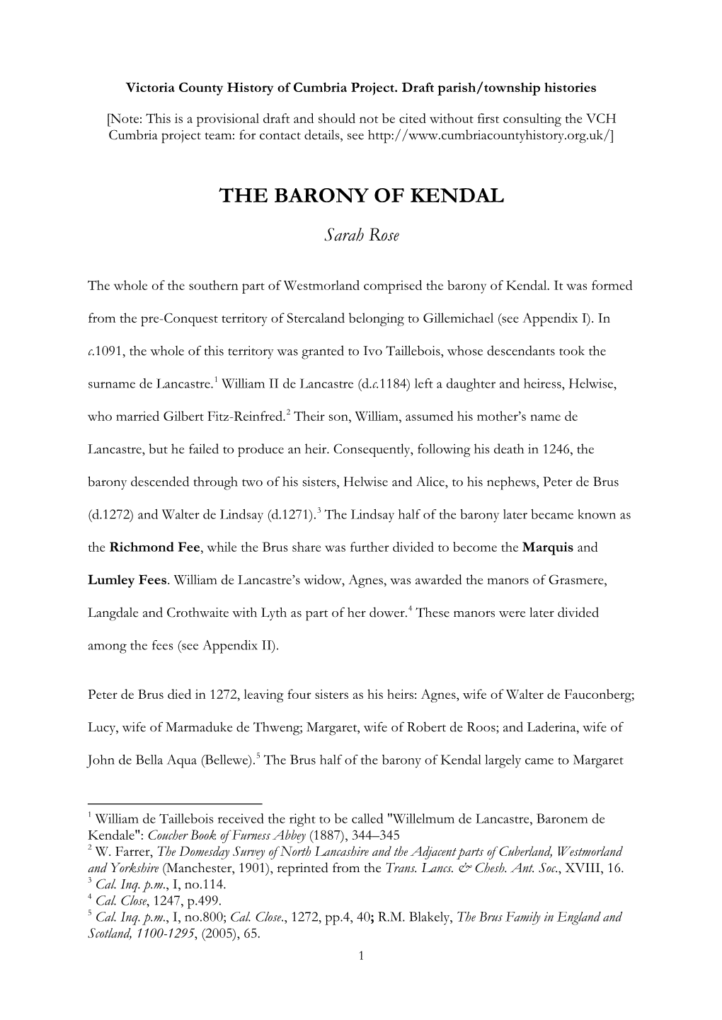 THE BARONY of KENDAL Sarah Rose