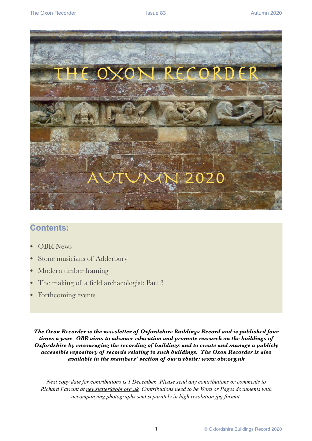 The Oxon Recorder Issue 83 Autumn 2020