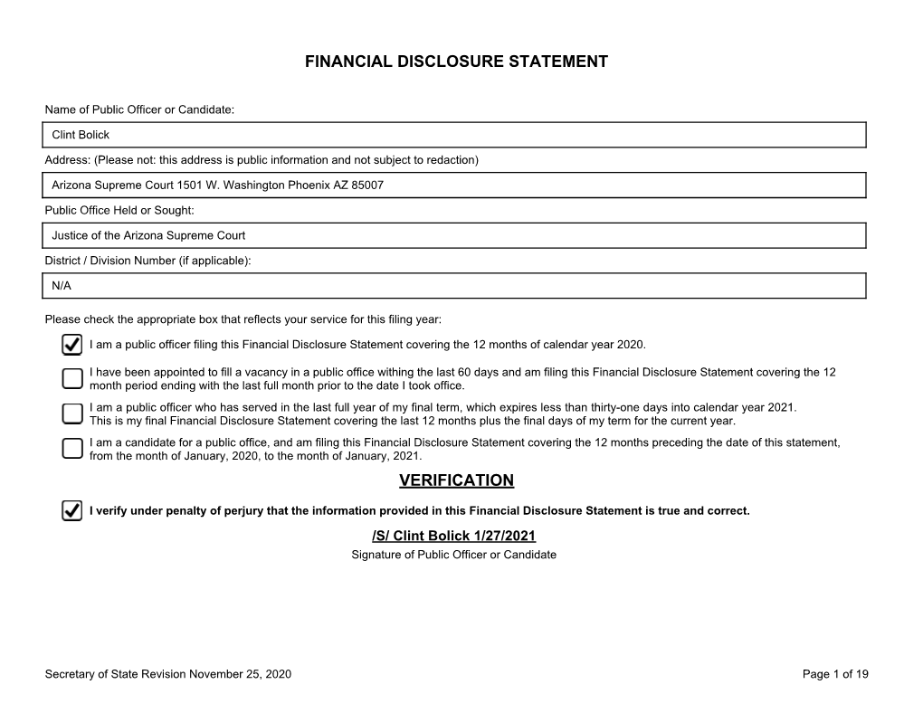 Financial Disclosure Statement