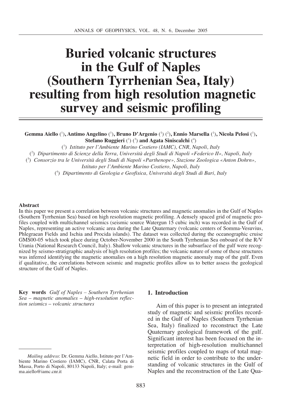 Buried Volcanic Structures in the Gulf of Naples (Southern Tyrrhenian Sea, Italy) Resulting from High Resolution Magnetic Survey and Seismic Profiling