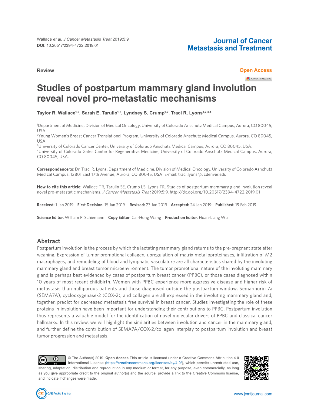 Studies of Postpartum Mammary Gland Involution Reveal Novel Pro-Metastatic Mechanisms