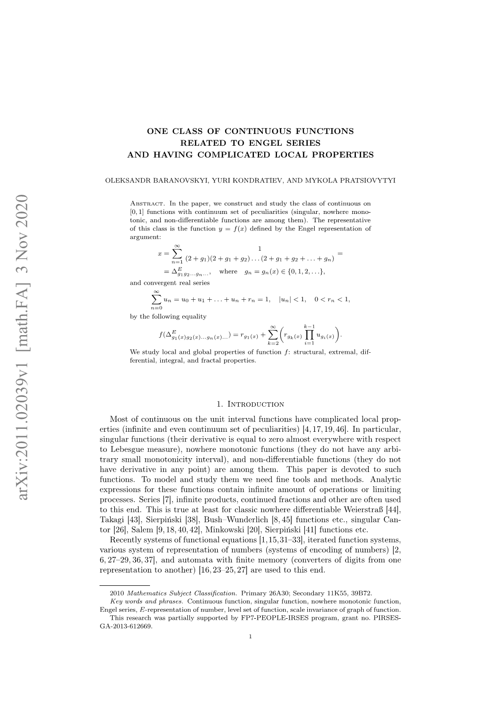 Arxiv:2011.02039V1 [Math.FA] 3 Nov 2020 Oti N.Ti Stu Tlatfrcascnweediﬀeren Nowhere Classic for Least at True Is Metho This O and De of Fracti End