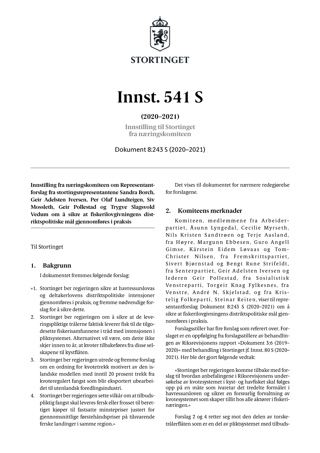 Innst. 541 S (2020–2021) Innstilling Til Stortinget Fra Næringskomiteen