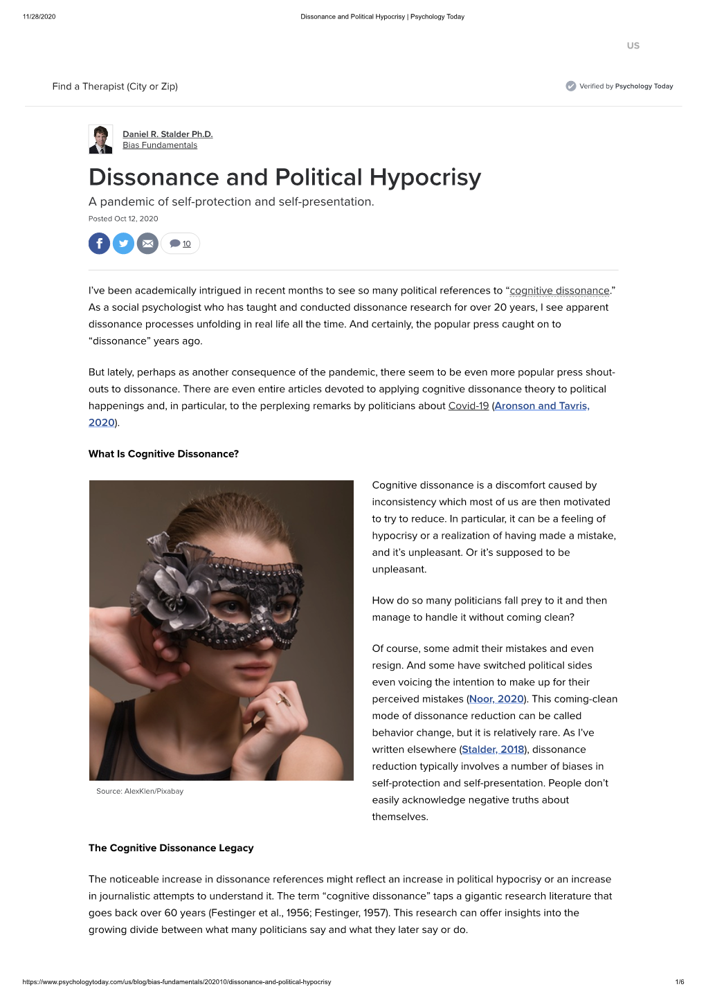 Dissonance and Political Hypocrisy from Psychology Today
