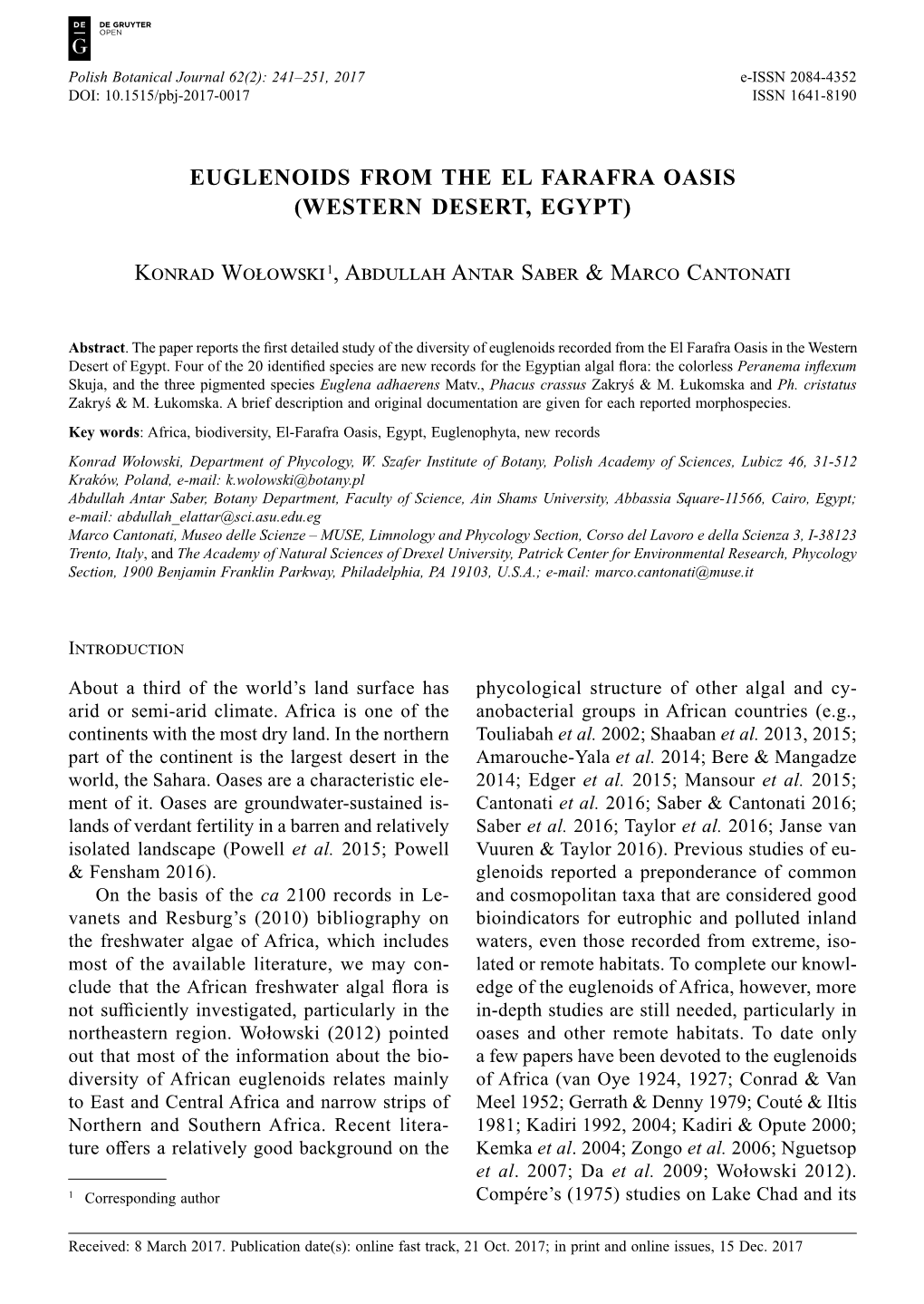 Euglenoids from the El Farafra Oasis (Western Desert, Egypt)