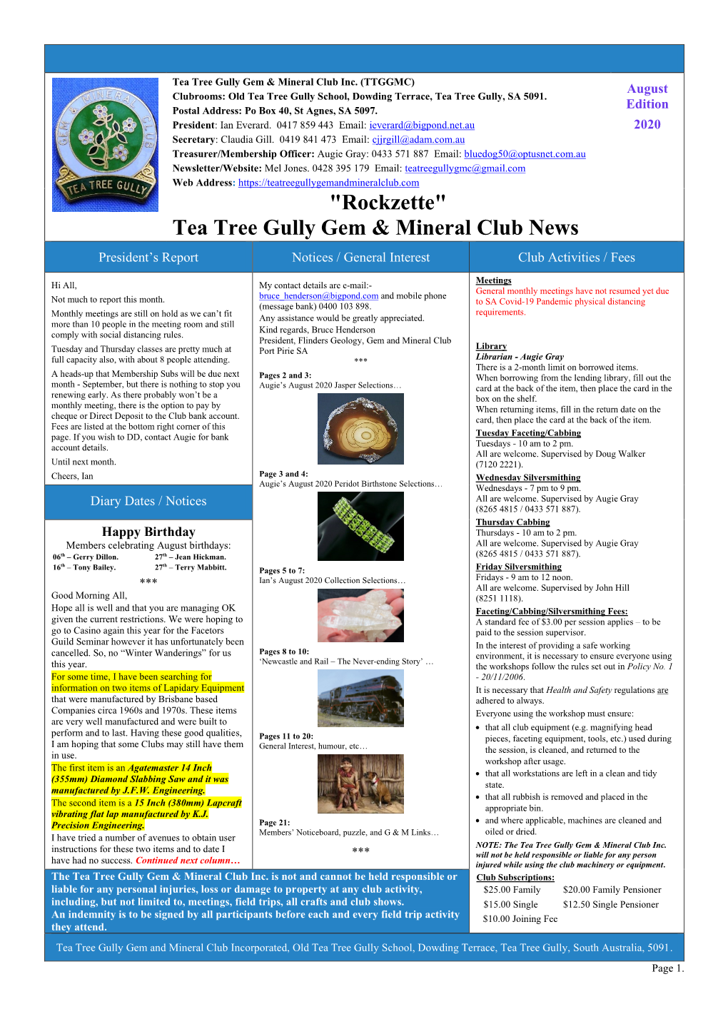 Tea Tree Gully Gem & Mineral Club News