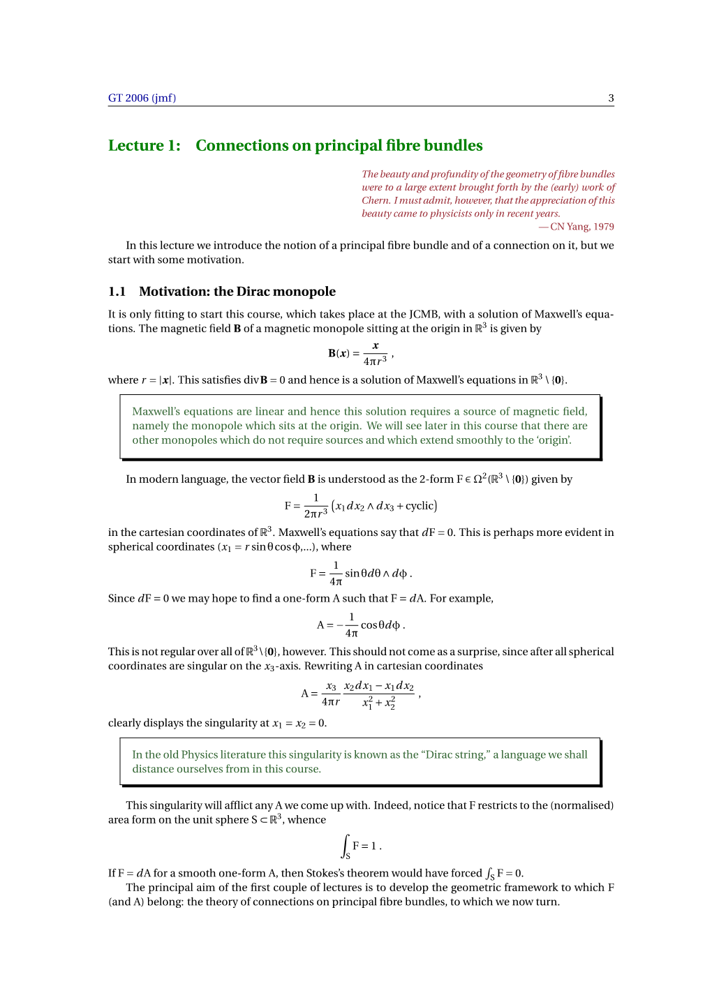 Lecture 1: Connections on Principal Fibre Bundles