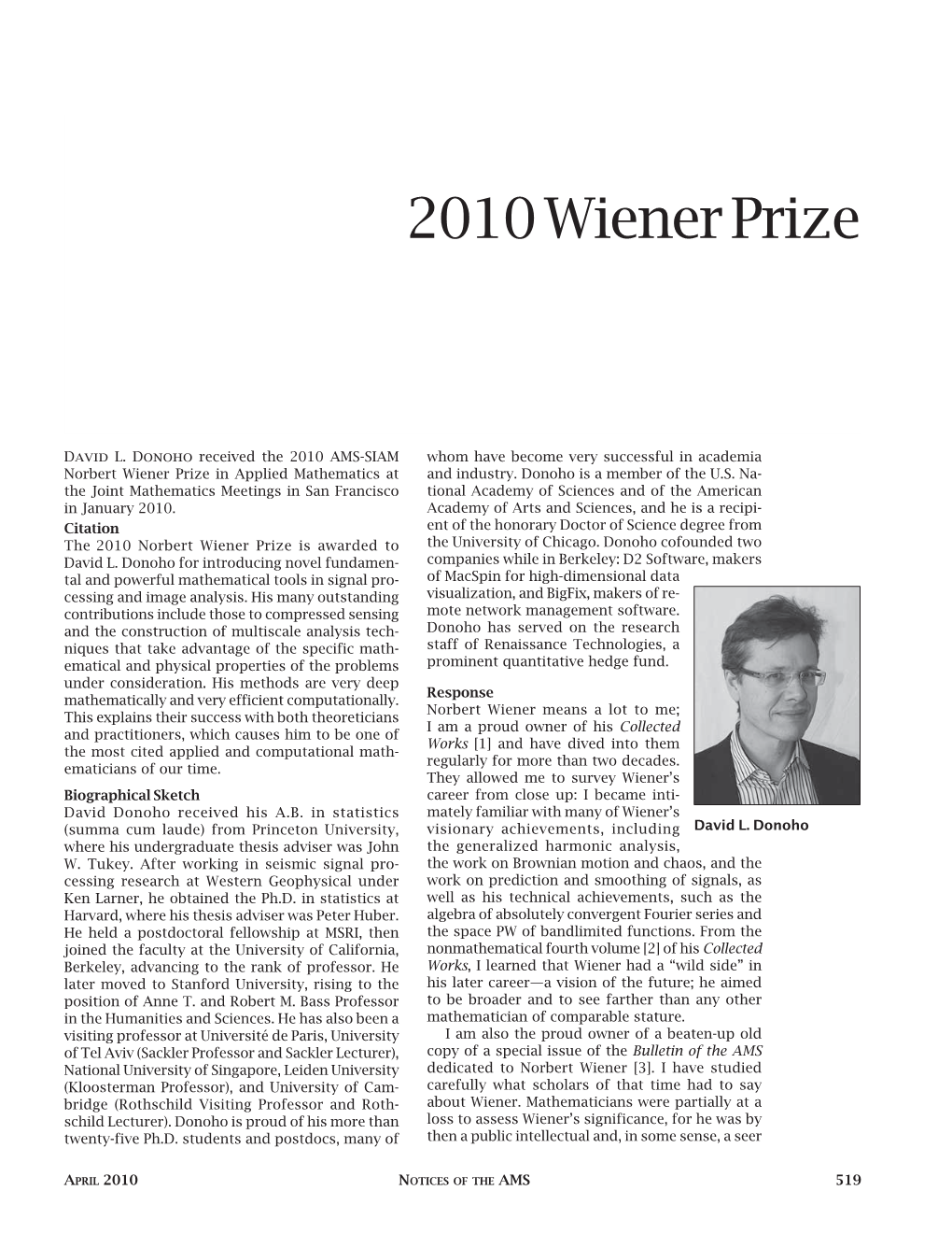 2010 Wiener Prize