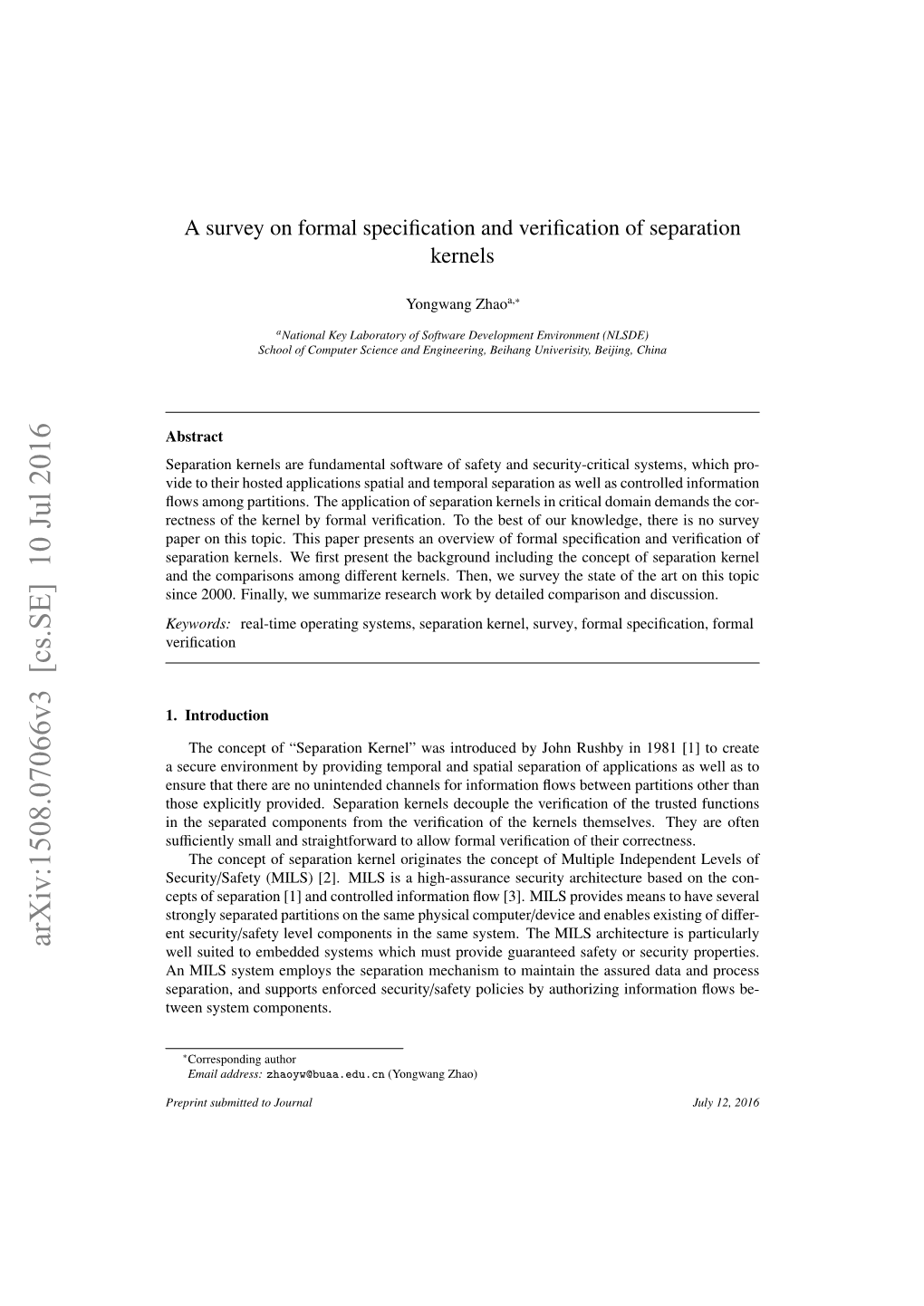 Arxiv:1508.07066V3 [Cs.SE] 10 Jul 2016 Well Suited to Embedded Systems Which Must Provide Guaranteed Safety Or Security Properties