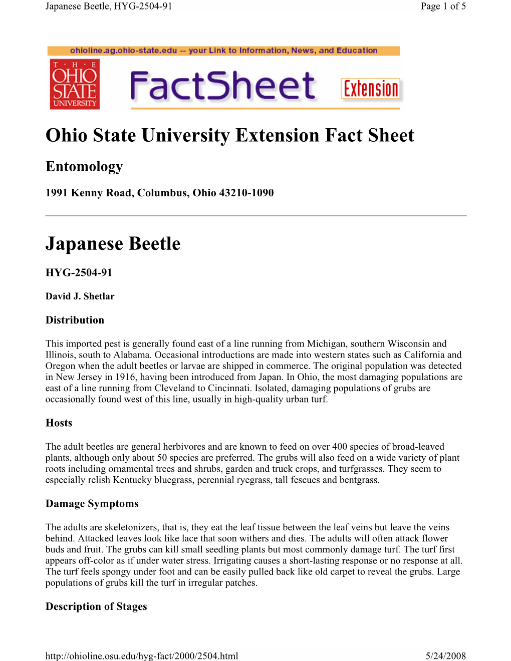 Ohio State University Extension Fact Sheet Japanese Beetle