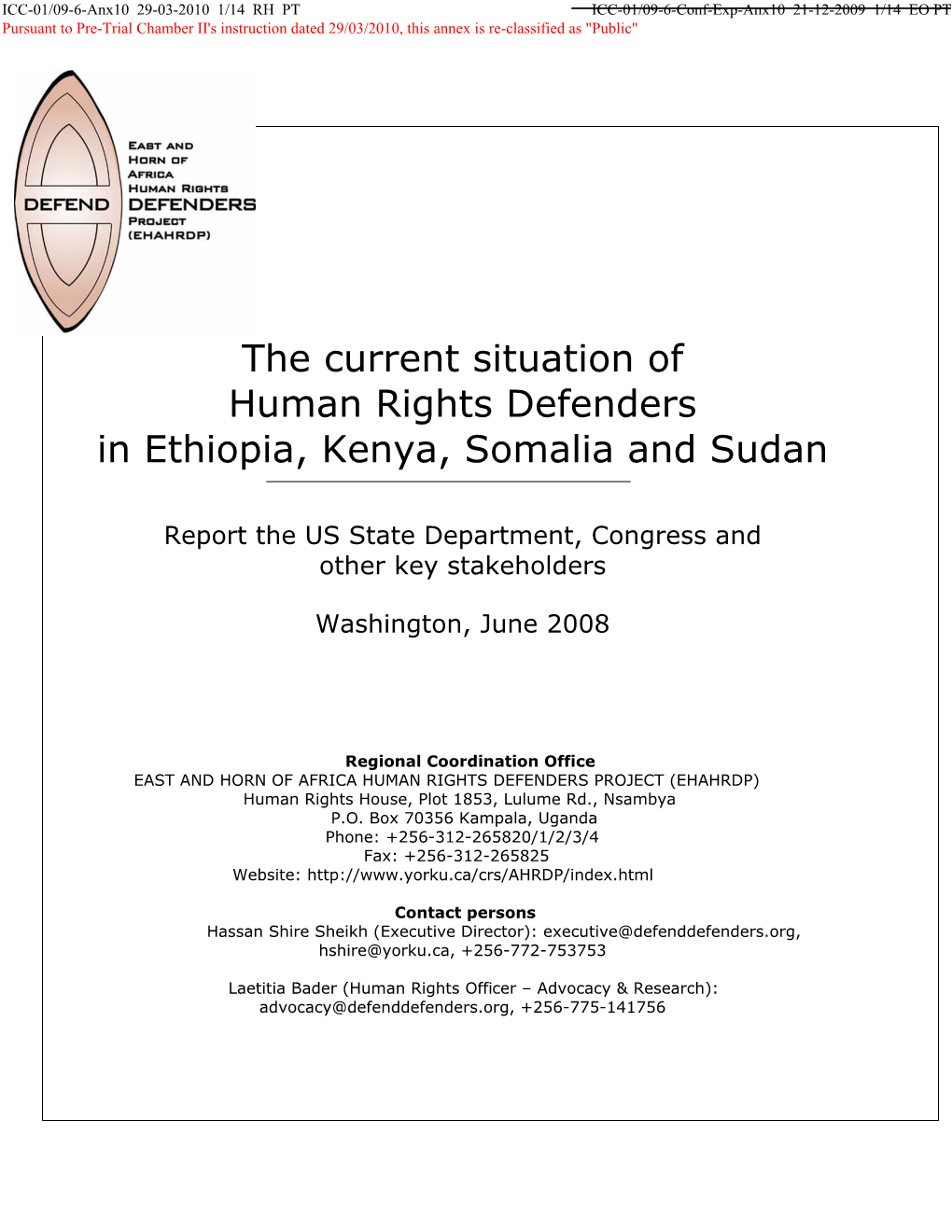 The Current Situation of Human Rights Defenders in Ethiopia, Kenya, Somalia and Sudan