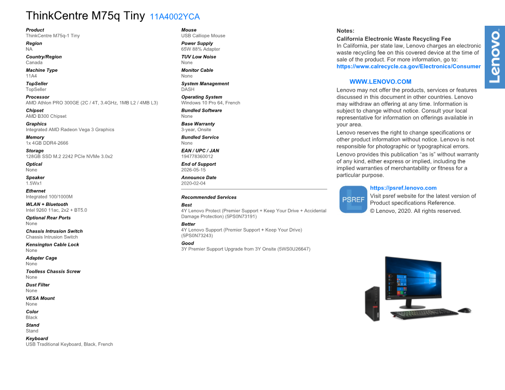 Thinkcentre M75q Tiny 11A4002YCA