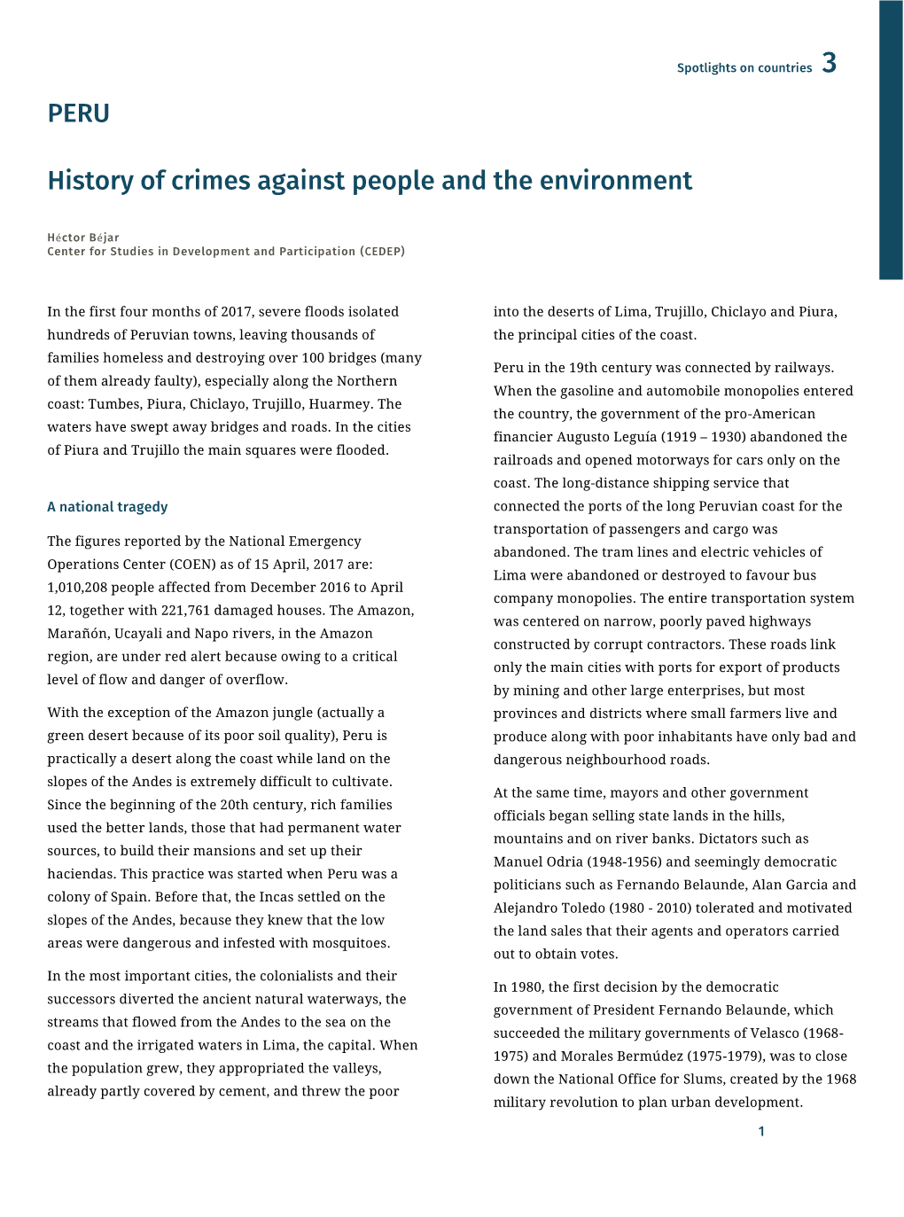 PERU History of Crimes Against People and the Environment