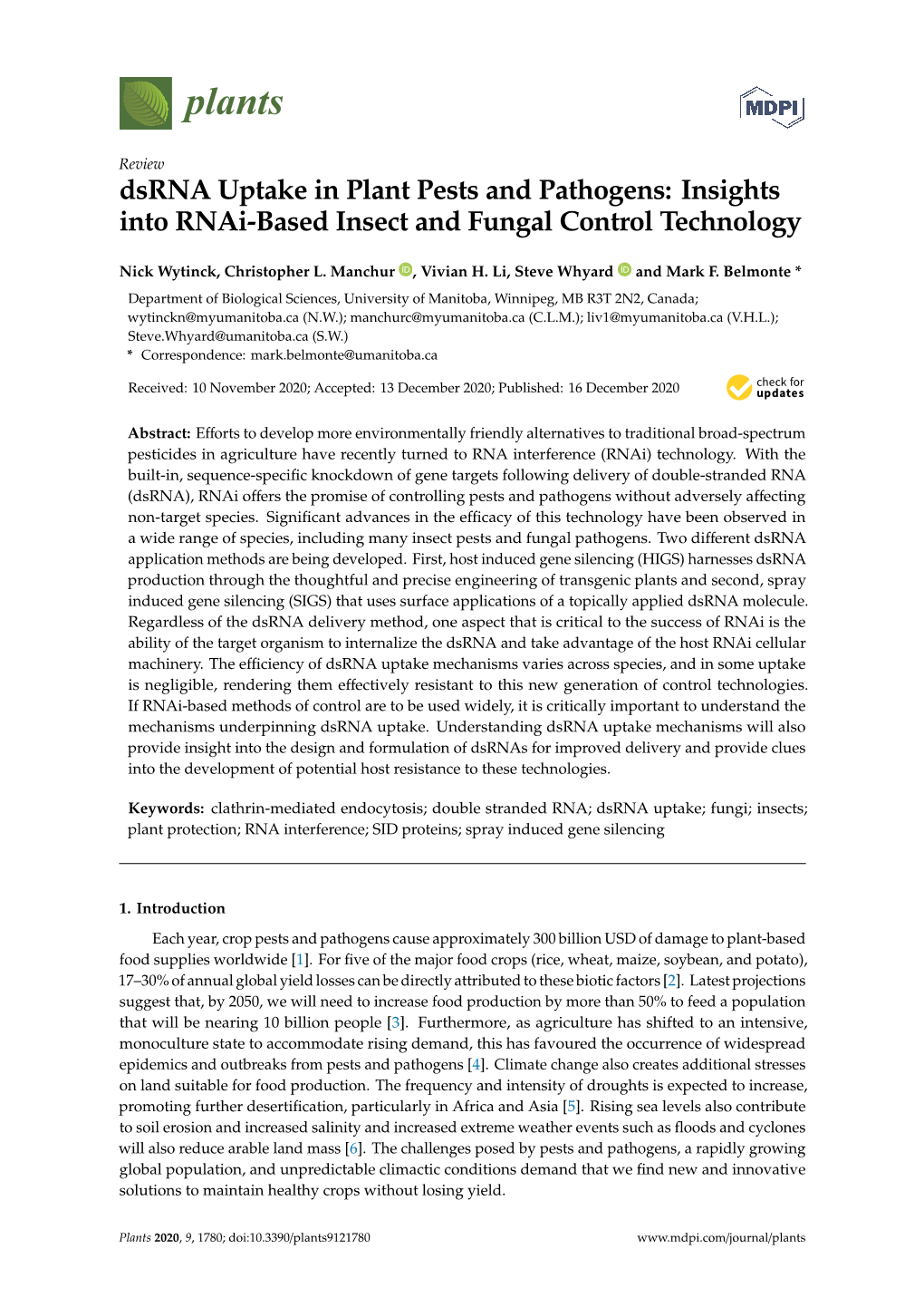 Insights Into Rnai-Based Insect and Fungal Control Technology